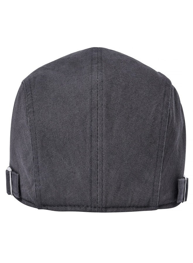 VOBOOM Men Cotton Adjustable Newsboy Beret Ivy Cap Cabbie Flat Hat (Grey) - Image 4